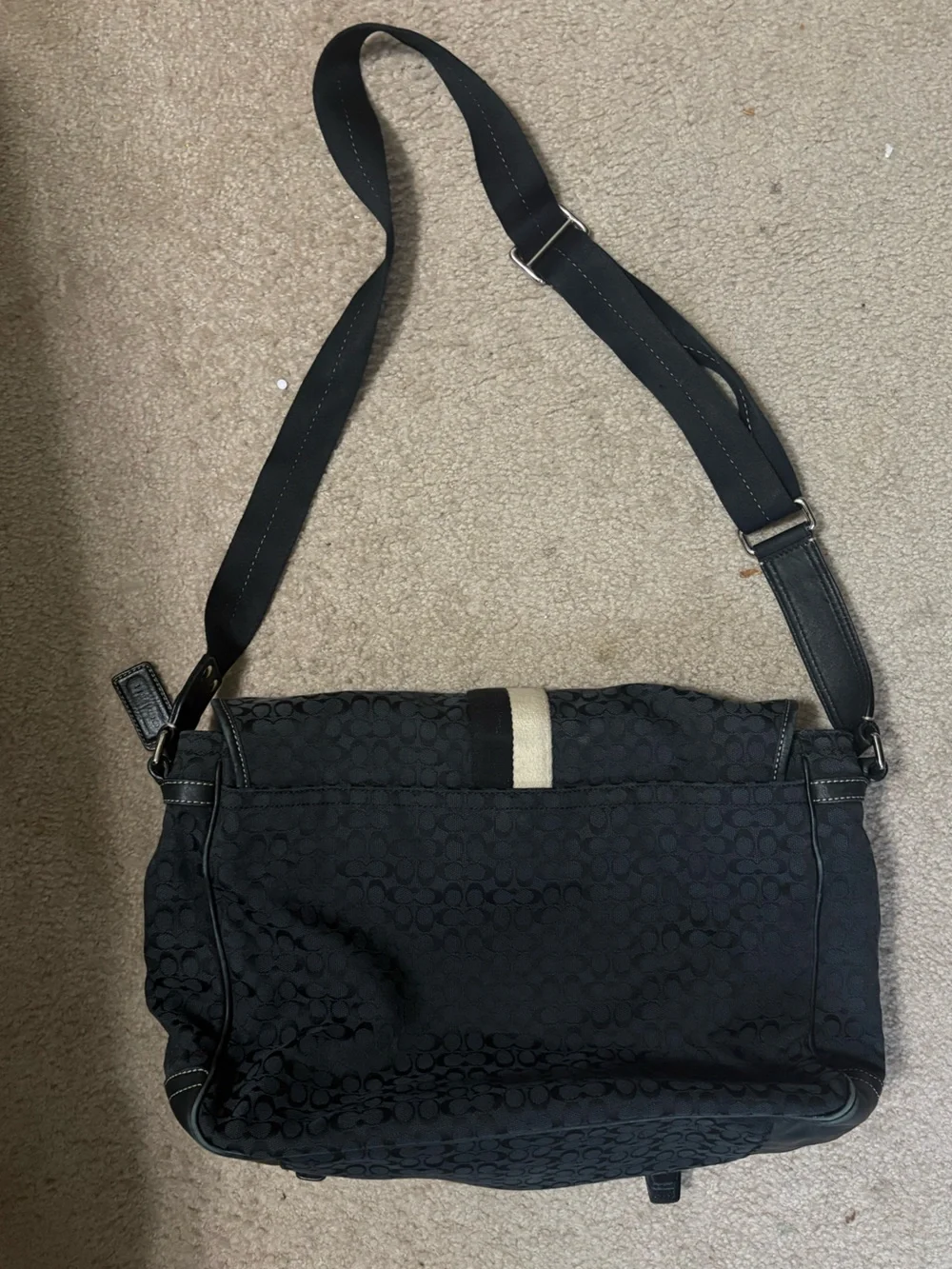Coach Signature Voyager Messenger Bag - Black Jacquard Canvas Stripe